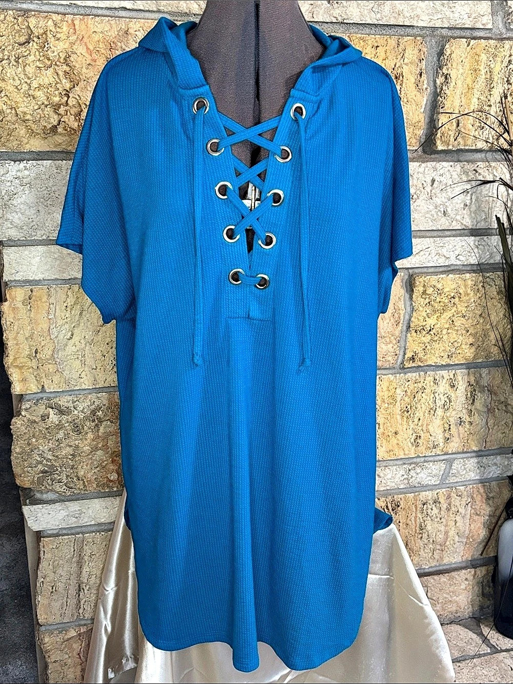 Time and Tru Womens Blue Lace-Up Swim Cover-Up Size Large Like New